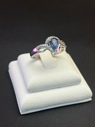 Anillo plata con zafiro y zirconias